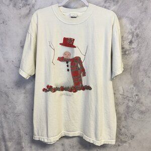 Vintage Anne Geddes T Shirt Mens Large White Christmas Snowman USA